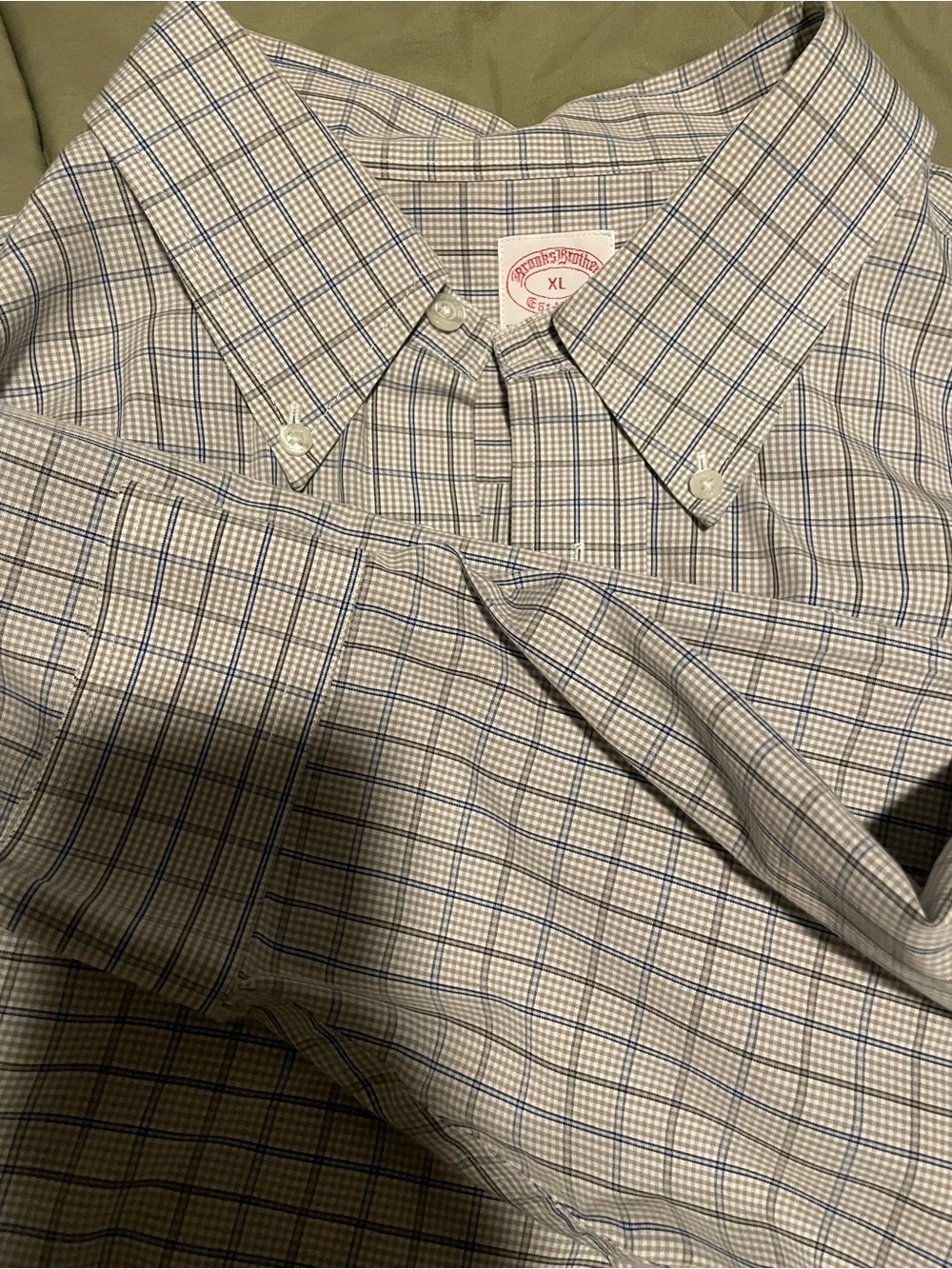 Men's XL Brooks Brothers Button-Down Check Shirt - Blue, brown and White